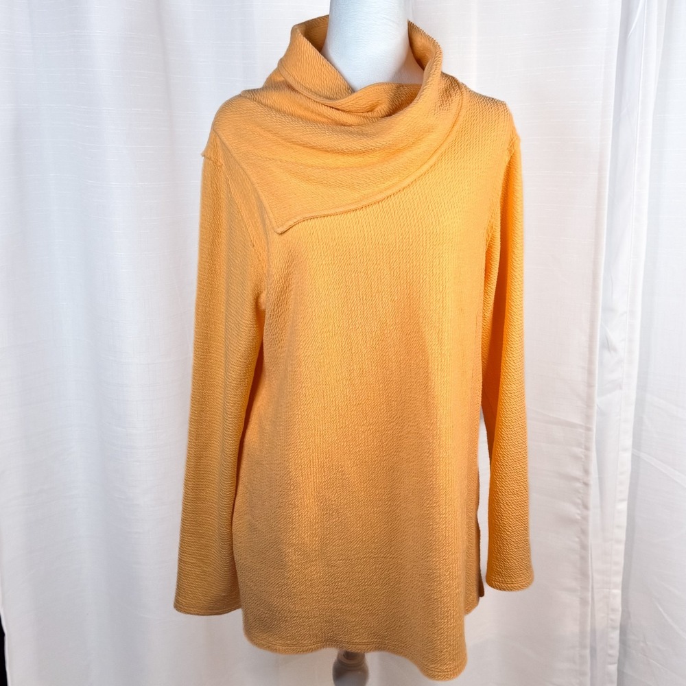 SOFT SURROUNDINGS Crinkle Blend Fabric Cowl Neck Tunic Top Orange Size SMALL
